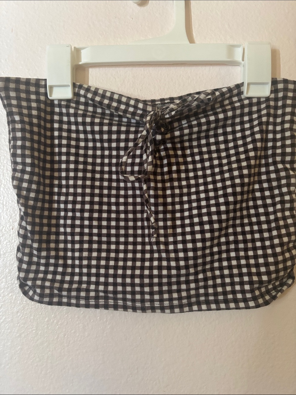 Woman’s Black & White Gingham Tie-Front Tube Top, Size S